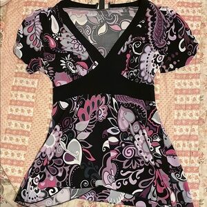 y2k boho iz byer california floral v neck top